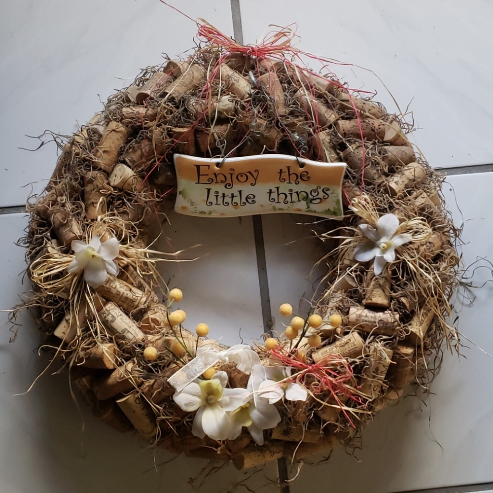 Handcrafted Cork "enjoy the little things" wreath